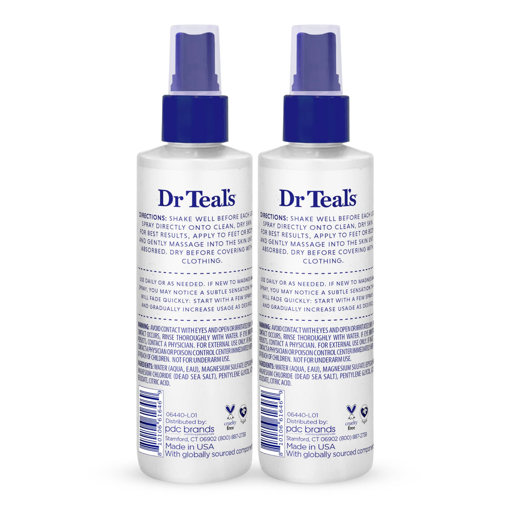 Dr Teal's Topical Magnesium Spray with Natural Dead Sea Salt, Fragrance Free, 8 fl oz (Pack of 2)