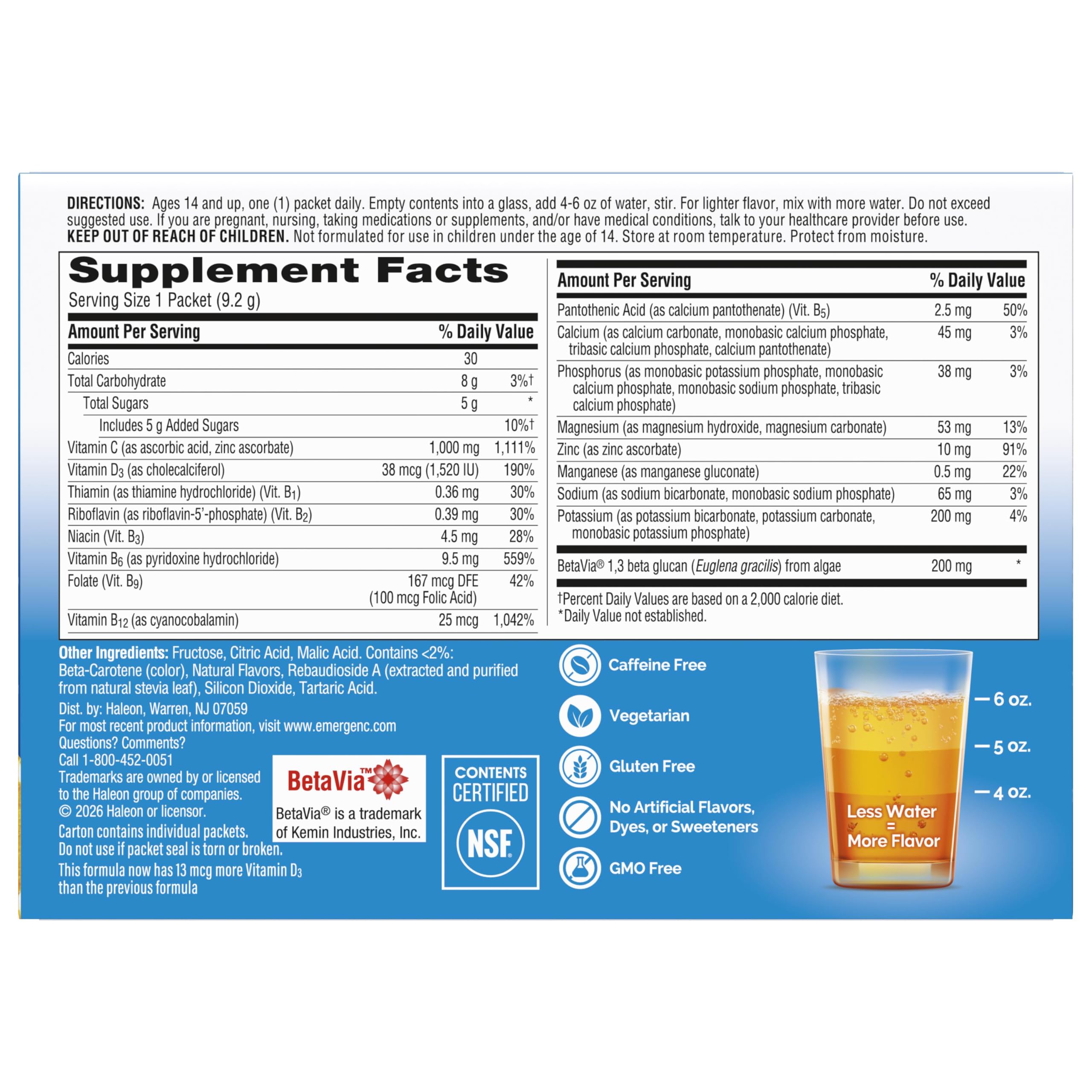 Emergen-C Immune+ Triple Action Immune Support Powder, Super Orange, 30 ct | With BetaVia (R), 1000mg Vitamin C, B Vitamins, Vitamin D and Antioxidants, Super Orange, Back to School Essentials