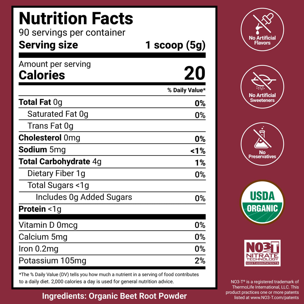 Force Factor Total Beets Organic Beet Root Powder Superfood, Non-GMO | Boost Daily Nutrition, USDA Organic, Vegan, Gluten-Free, and Beet Supplement, Unflavored, 90 Servings