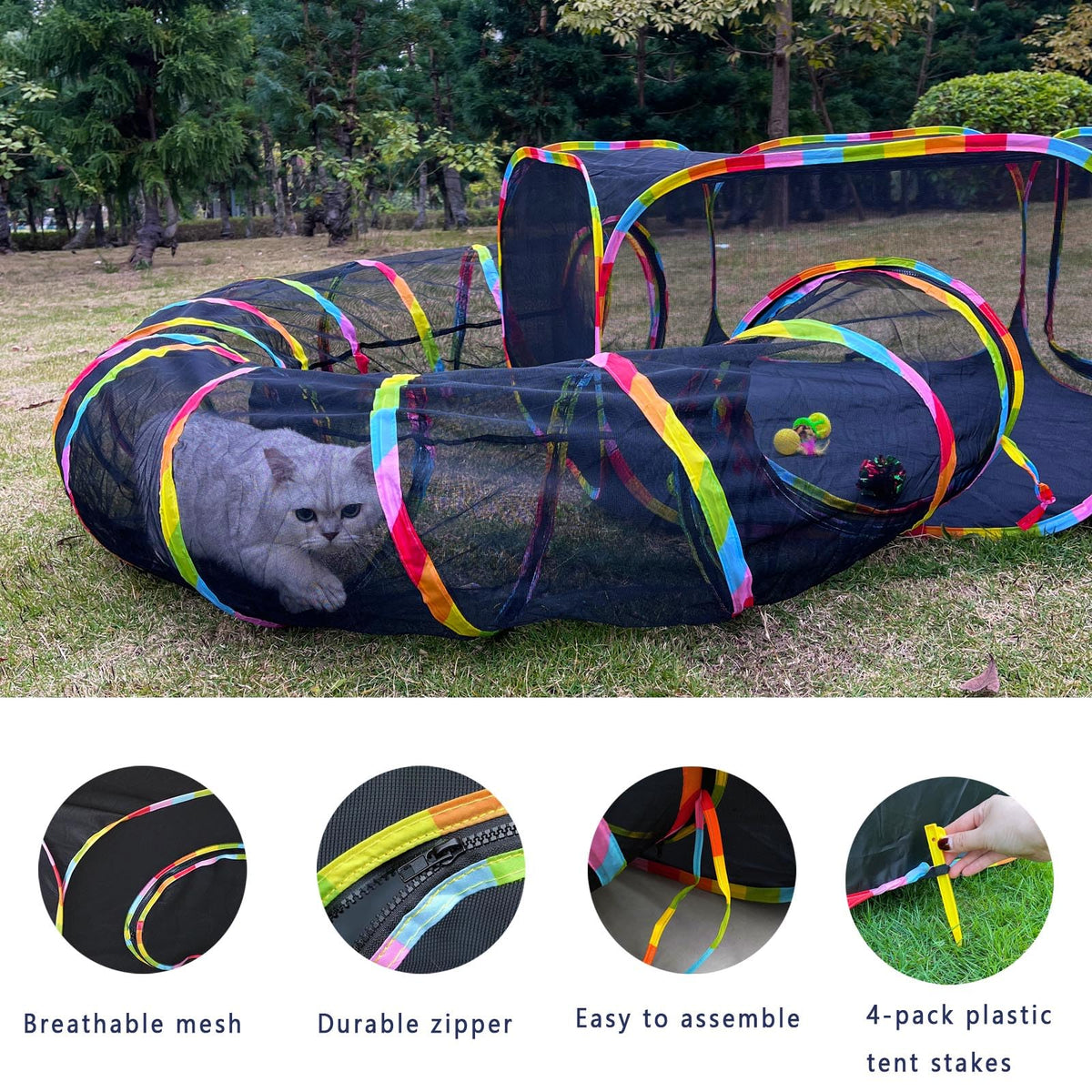 Outdoor Cat Enclosures, Cat Playground Portable Catio Mesh Tent, Outside Circle Playpen Tunnel for Kitty, Rabbit, Puppy and Small Animals