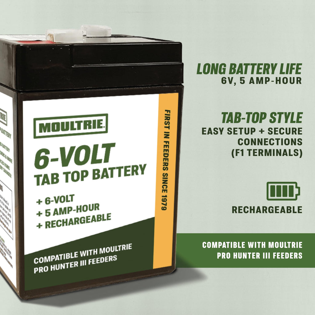 Moultrie 6V Tab Top Battery for Feeders - 5Ah, Rechargeable