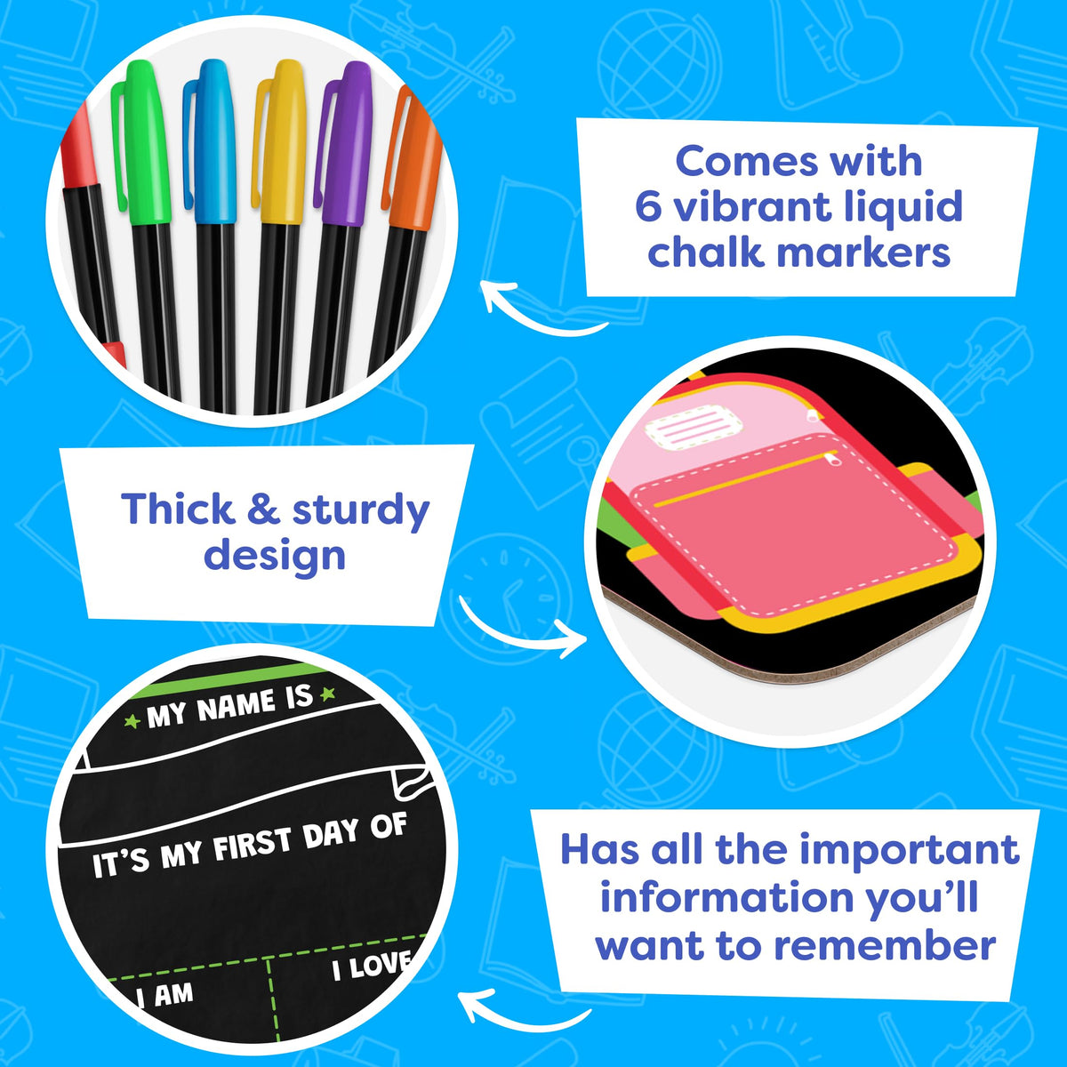 First Day of School Sign Board with Liquid Chalk Markers - 14”x11” Double-Sided & Reusable Board - My First and Last Day - Back to School Supplies - First Day of Kindergarten Preschool