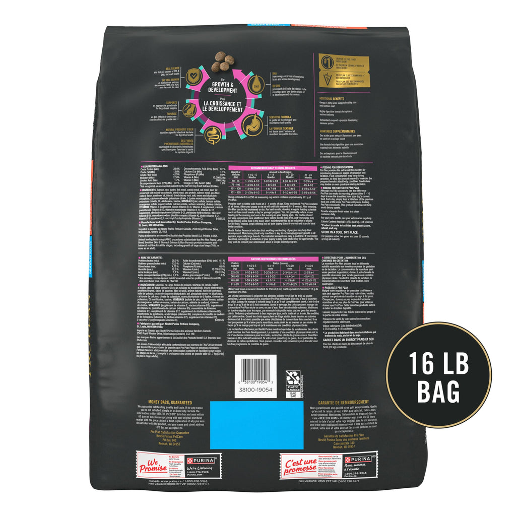 Purina Pro Plan Sensitive Skin & Stomach Puppy Dog Food, Large, 16 lb Bag