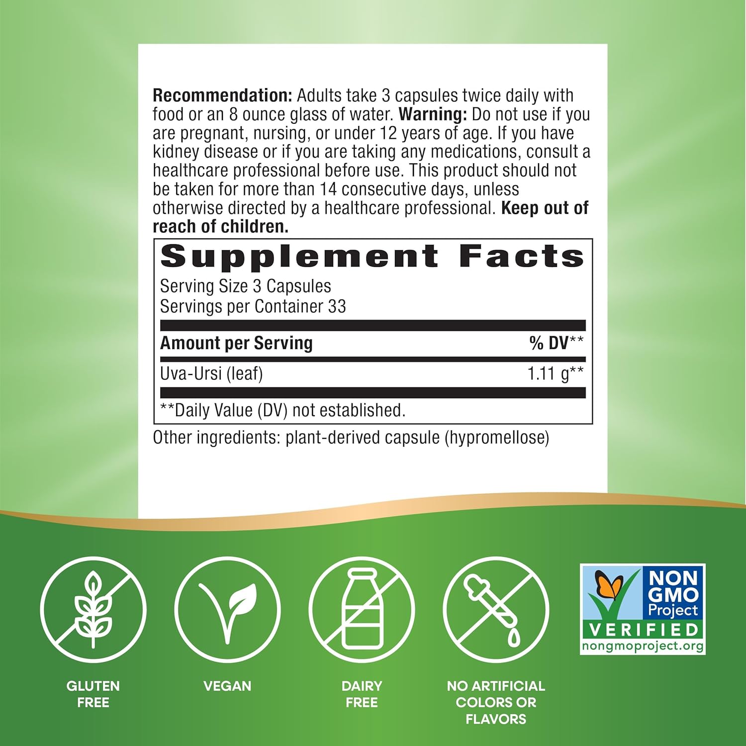 Buy now Nature's Way Uva Ursi Leaves, Traditional Urinary Support*, 1,110 mg per 3-Capsule Serving, Non-GMO Project Verified, Herbal Dietary Supplement, Gluten Free, 100 Vegan Capsules (Packaging May Vary) at indiglob india