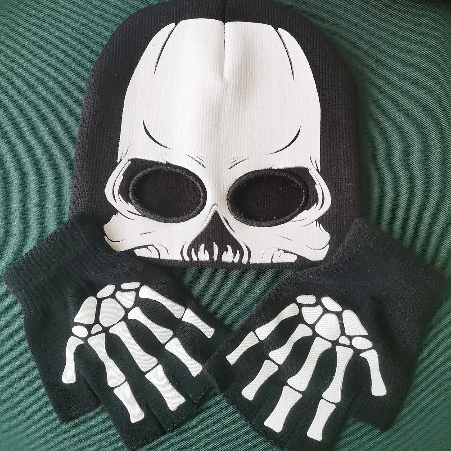 Buy now Skeleton Face Mask Knit Beanie with Eye Holes Halloween Skull Dress Up Headdress Cap Winter Warm Hat at indiglob india