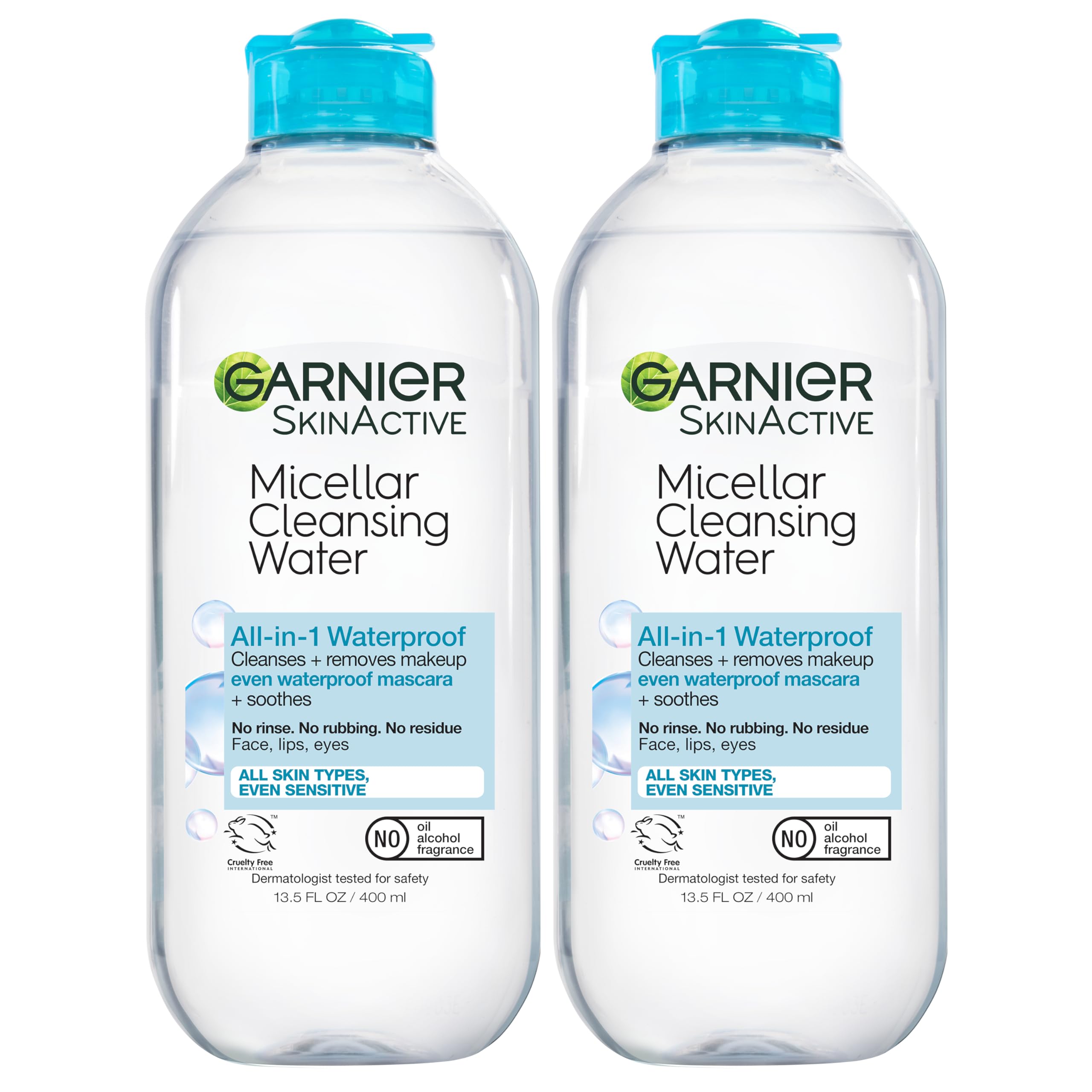 Buy now Garnier Micellar Water for Waterproof Makeup, Hydrating Facial Cleanser & Makeup Remover, Suitable for Sensitive Skin, Vegan, Cruelty Free, 13.5 Fl Oz (400mL), 2 Count at indiglob india