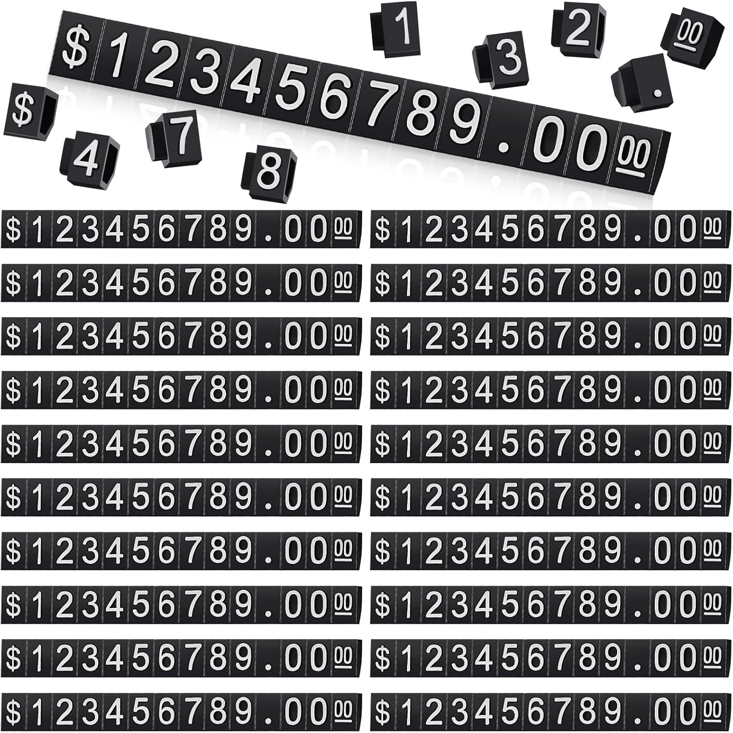 Buy now Qunclay 50 Sets Price Display Cube Number Letter Price Tag Cube Blocks Adjustable Dollar Display Stand Small Counter Kit for Jewelry Retail Vending Machine Shop Signs(White Number,Black) at indiglob india