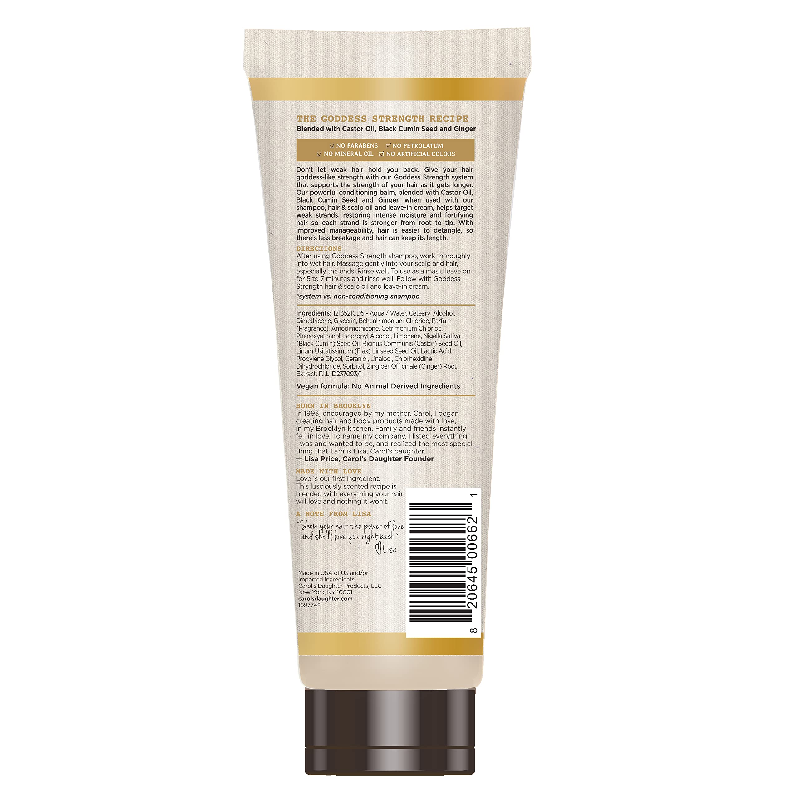 Carol's Daughter Goddess Strength Fortifying Conditioner For Wavy, Coily and Curly Hair, Sulfate Free Conditioner with Castor Oil for Weak Hair, 11 Fl Oz