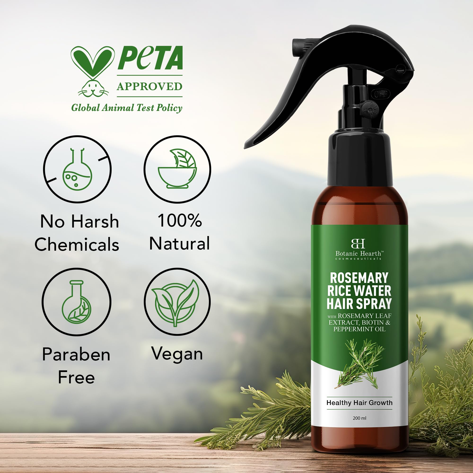 Botanic Hearth Rosemary & Rice Water Hair Growth Spray - 6.8 Fl oz | Leave In Conditioner, Root Enhancer, Korean Scalp Treatment, Anti-Itch & Hair Strengthening Spray Suitable for Women & Men