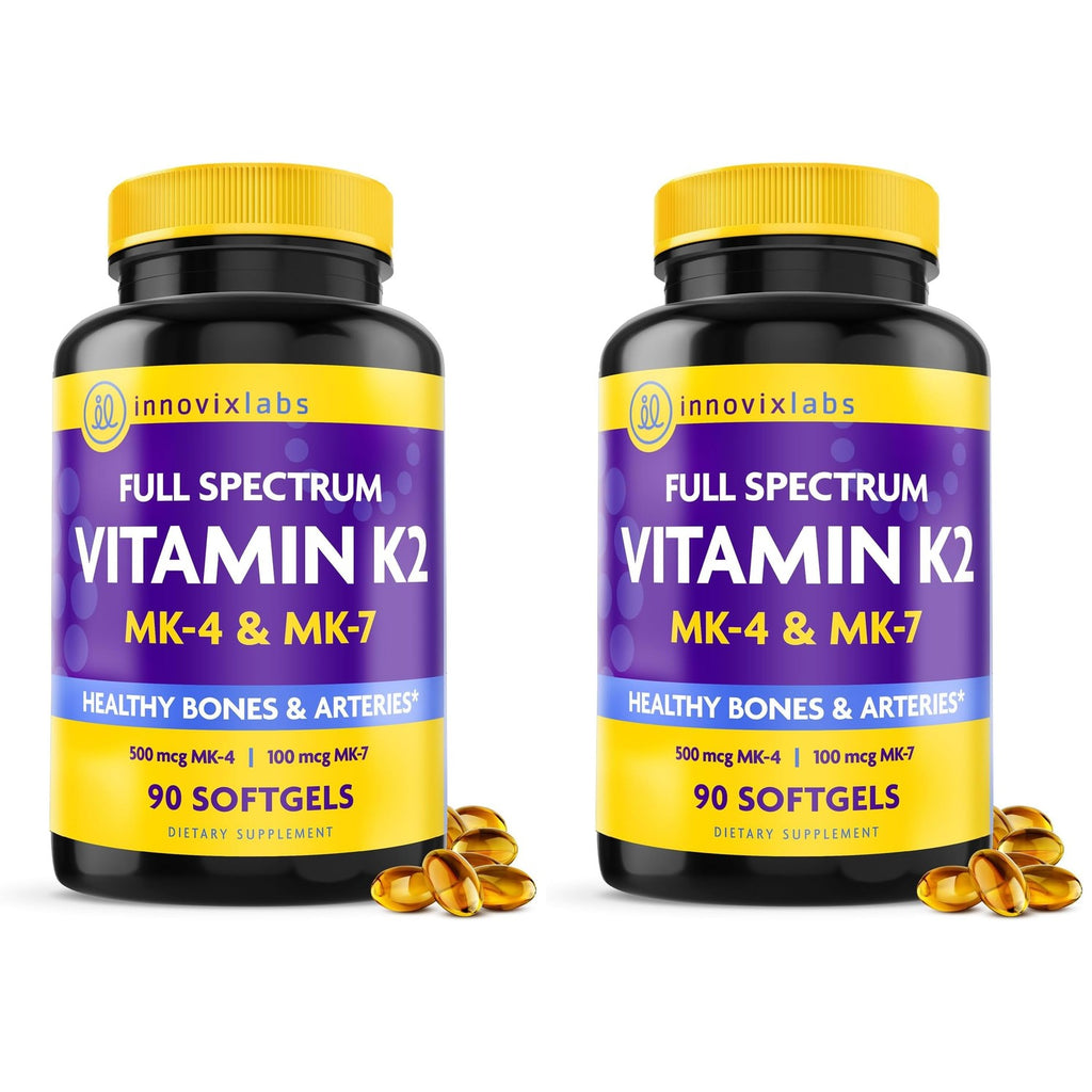 InnovixLabs Full Spectrum Vitamin K2 MK7 + MK4, 600 mcg (90 Softgels) | Vitamin K2 Supplement, Supports Heart & Bone Health, Trans Form MK-7 & MK-4, Adv. Calcium Support, Gluten Free, 90-Day Supply