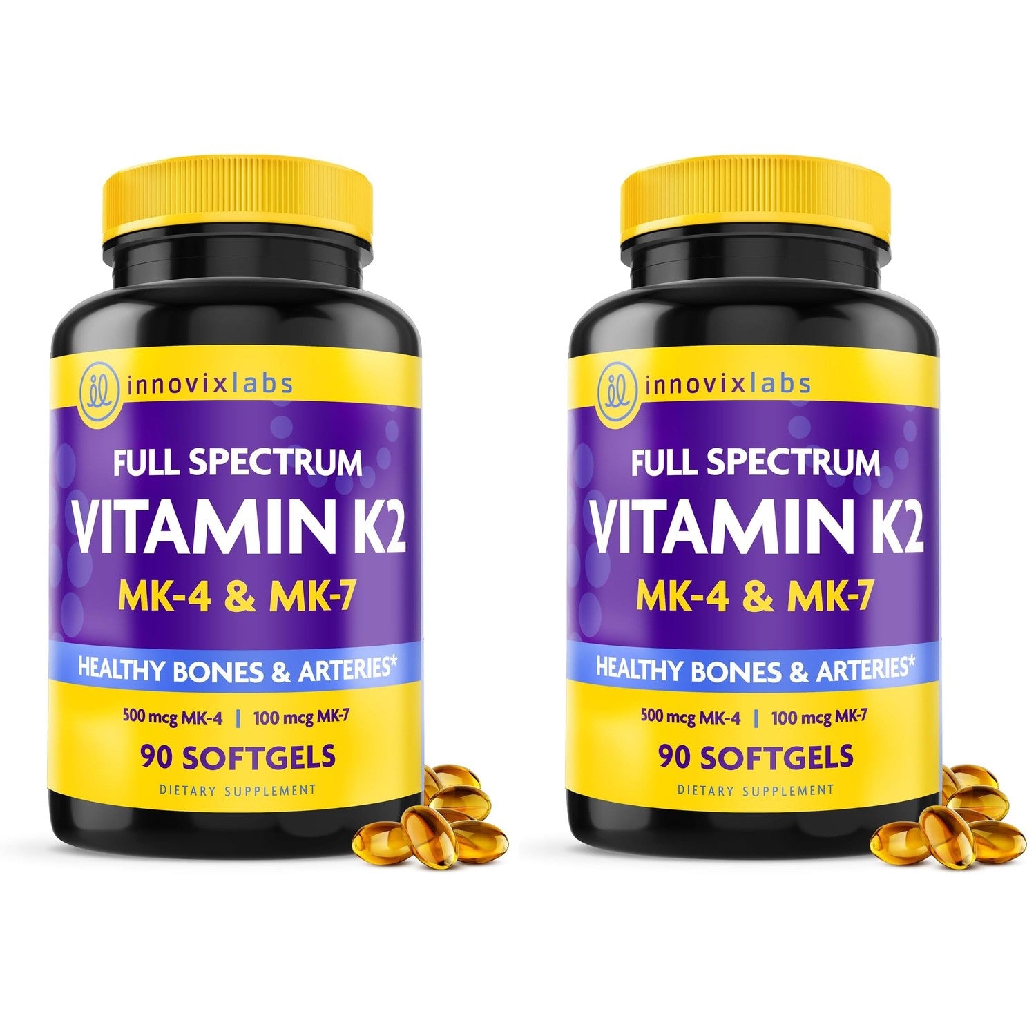 InnovixLabs Full Spectrum Vitamin K2 MK7 + MK4, 600 mcg (90 Softgels) | Vitamin K2 Supplement, Supports Heart & Bone Health, Trans Form MK-7 & MK-4, Adv. Calcium Support, Gluten Free, 90-Day Supply