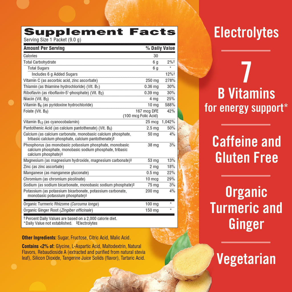 Emergen-C Vitamin C Immune Support Powder, Citrus Ginger, 18 ct | With Turmeric and Ginger, B Vitamins for Energy, Zinc and Manganese, Gluten Free, Caffeine Free