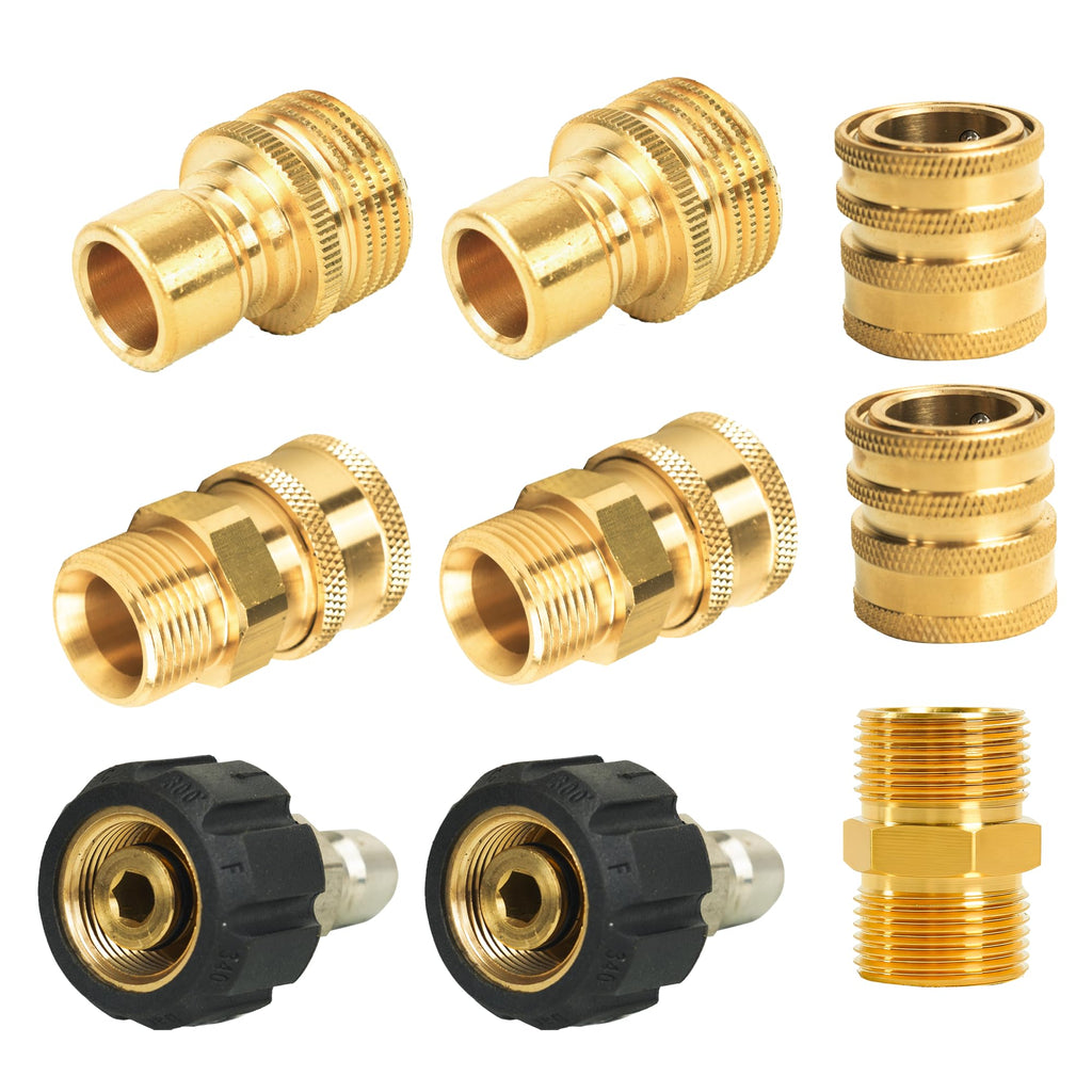 Hourleey Pressure Washer Adapter Set, Quick Disconnect Kit with M22 Metric Male Thread Quick Connector, M22 Swivel to 3/8'' Quick Connect, 3/4" to Quick Release, M22 to M22 Convert, 9 Pack