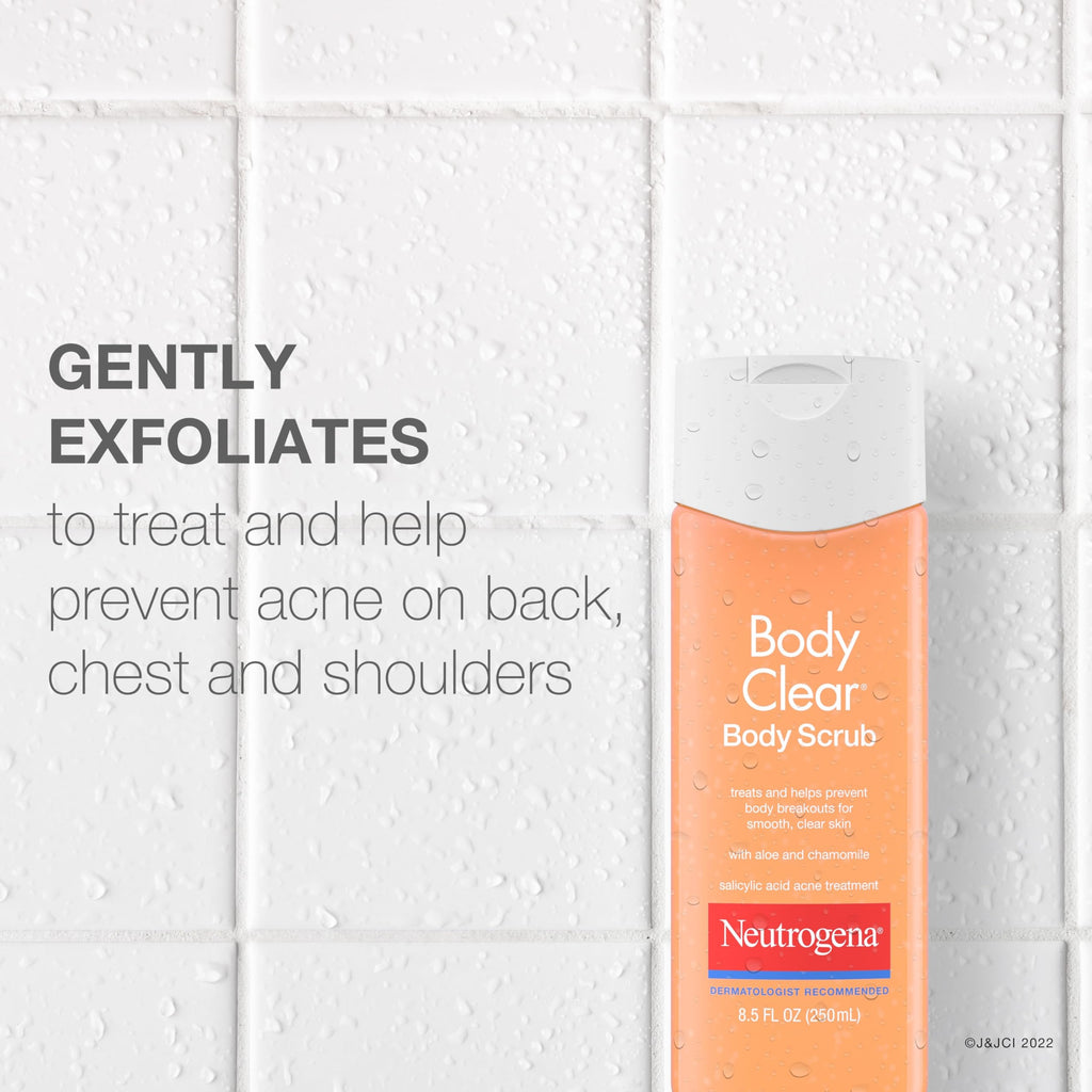 Neutrogena Body Clear Acne Body Wash & Exfoliating Scrub, 8.5 fl oz | 2% Salicylic Acid Cleanser, Chest Shoulder & Back Acne Treatment, Non-Comedogenic, Oil-Free Shower Gel
