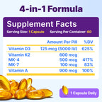 InnovixLabs D3 K2 Vitamin 5000 IU Supplement with Vitamin A (60 Softgels) (Pack of 2)