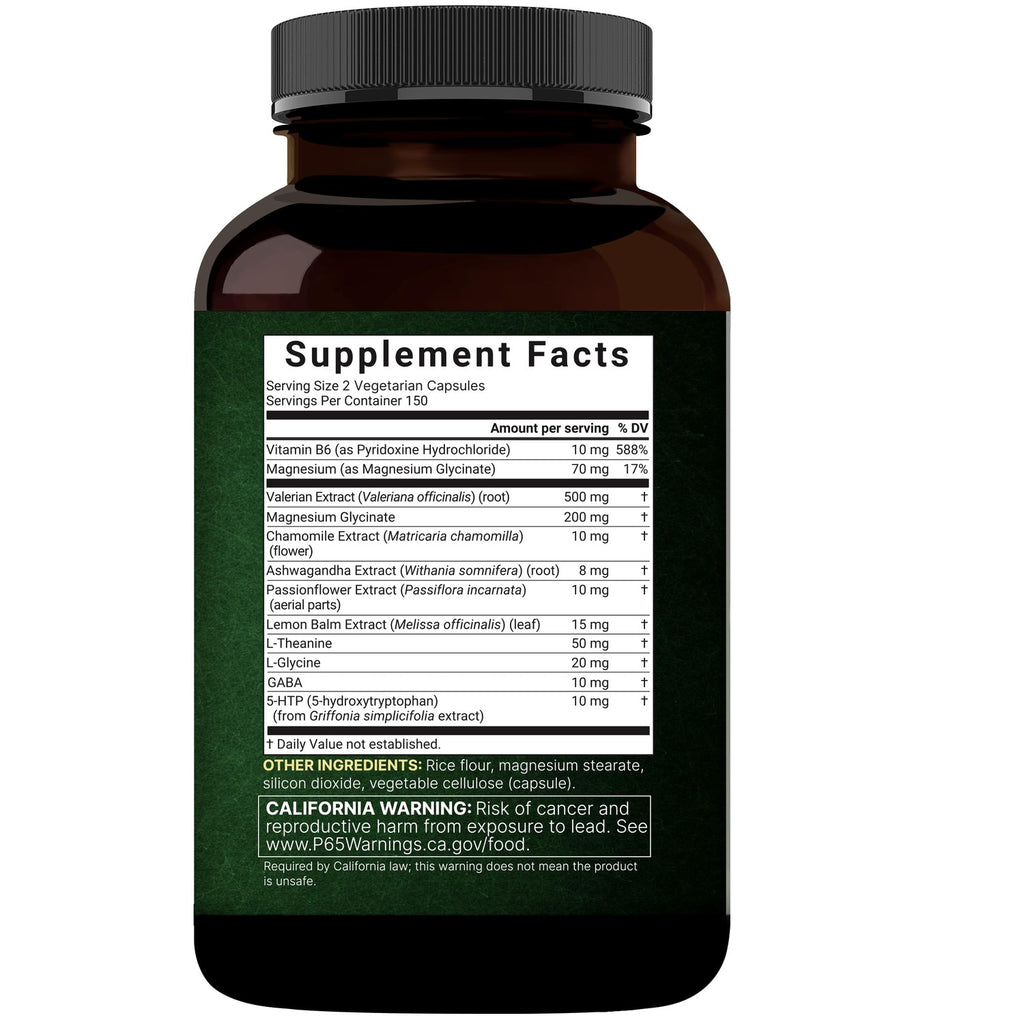 NatureBell Valerian Root for Sleep, 300 Veggie Capsules with Magnesium Glycinate, Chamomile, Passionflower, Lemon Balm, Ashwagandha, & More – Relaxation & Sleep Support Supplement – Melatonin Free