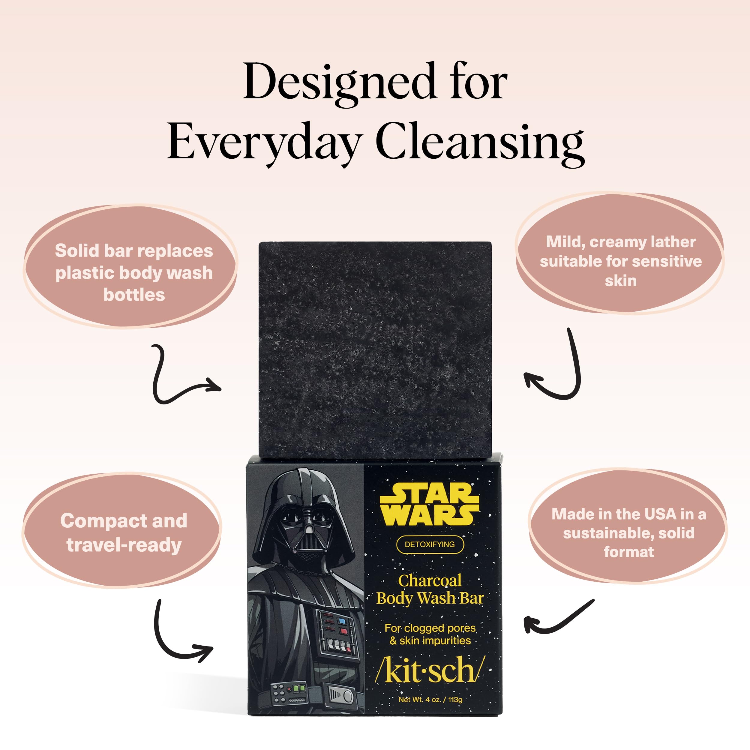 Buy now Kitsch Charcoal Soap Body Wash Bar x Star Wars Darth Æ’?? Detoxifying Bar Soap w/Activated Charcoal Æ’?? Gently Removes Excess Oil & Impurities, Clears Pores, Firms & Moisturizes Skin Æ’?? Made in USA - 4 oz at indiglob india