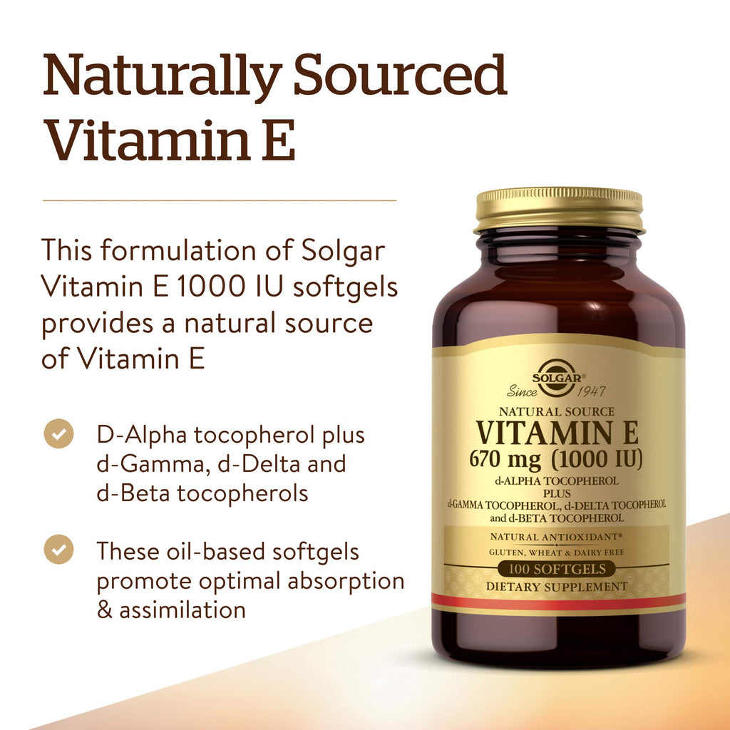 Solgar Vitamin E 670 mg (1000 IU), 100 Mixed Soft Gels - Non GMO | Suitable for Vegetarians, Gluten Free