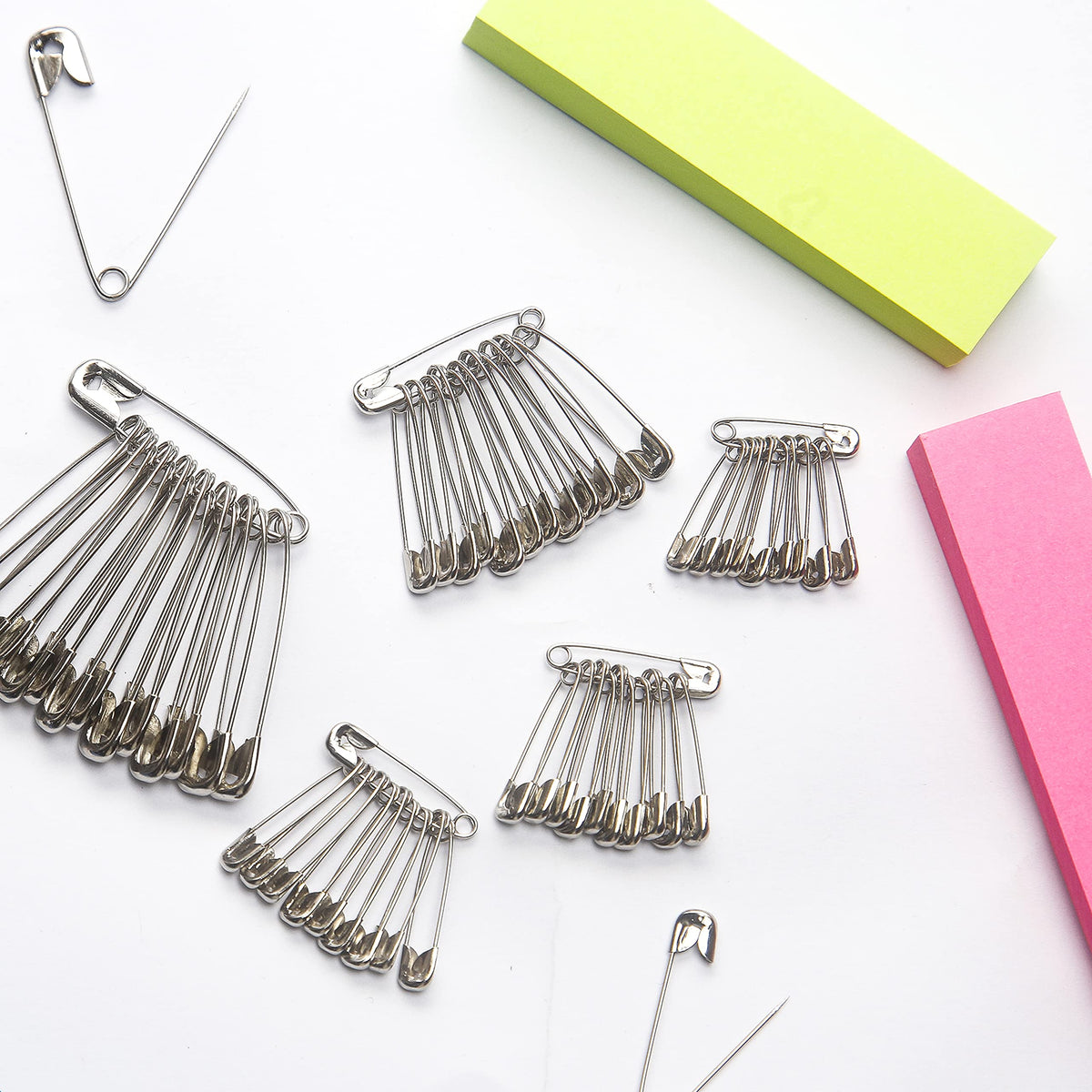 250 Pack Safety Pins by Luxurecourt, 4 Assorted Sizes of Durable, Silver Small and Large Safety Pins Bulk, Rust-Resistant Nickel Plated Steel, Sharp Edge Pins for Clothes, Sewing, Arts & Craft