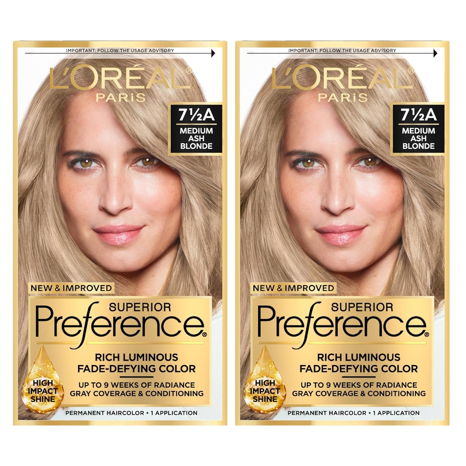 Buy now L'Oreal Paris Superior Preference Luminous Fade-Defying Permanent Hair Color, Hair Dye For Up to 9 Weeks of Radiance, Light Ash Blonde 9A, 1 Hair Dye Kit 7.5A Medium Ash Blonde 1 Count (Pack of 2) at indiglob india