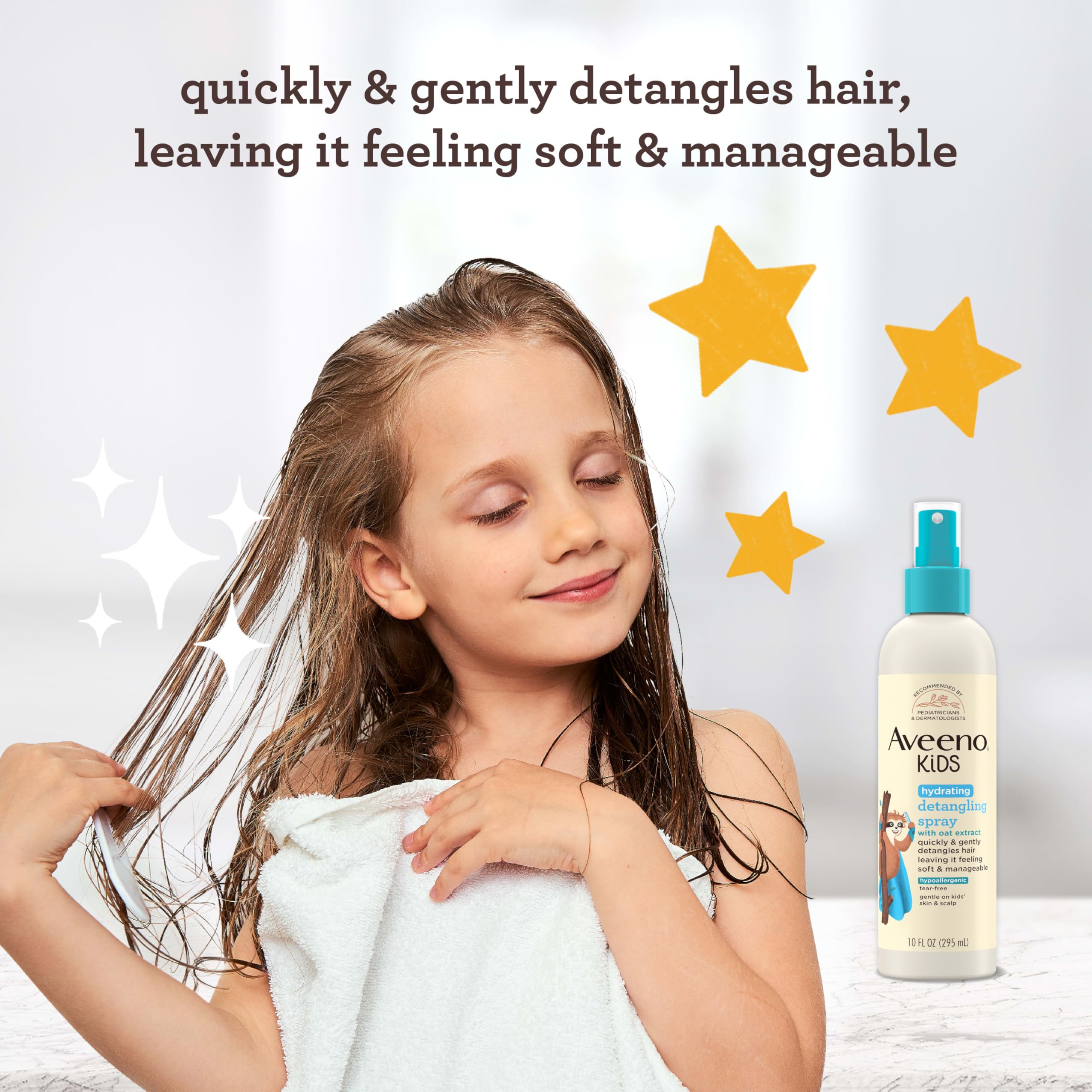 Aveeno Kids Hydrating Hair Detangler Spray, 10 fl. oz | Quickly Detangles Hair, Oat Extract, Tear-Free, Gentle on Sensitive Skin & Scalp
