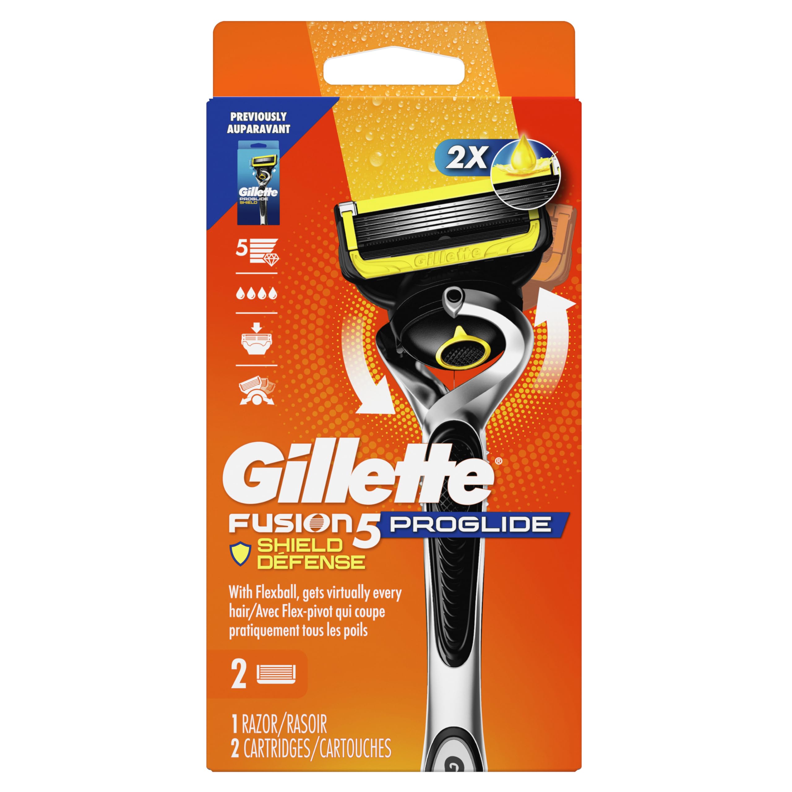 Buy now Gillette ProGlide Shield Razor for Men, Handle + 2 Blade Refills at indiglob india