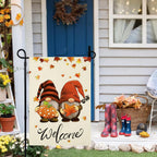 Fall Garden Flag Double Sided, Welcome Gnomes Fall Flag Yard Flag for Seasonal Outdoor Decoration 12x18 Inch