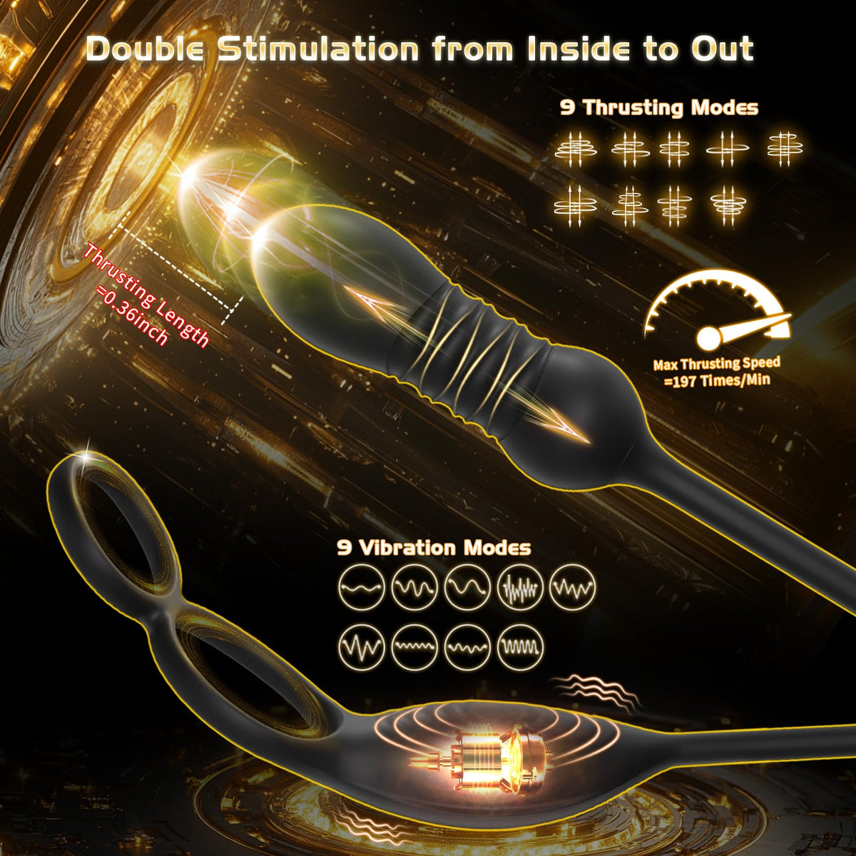 HNNPY Thrusting Prostate Massager Dildo, Male Anal Vibrator Sex Toys