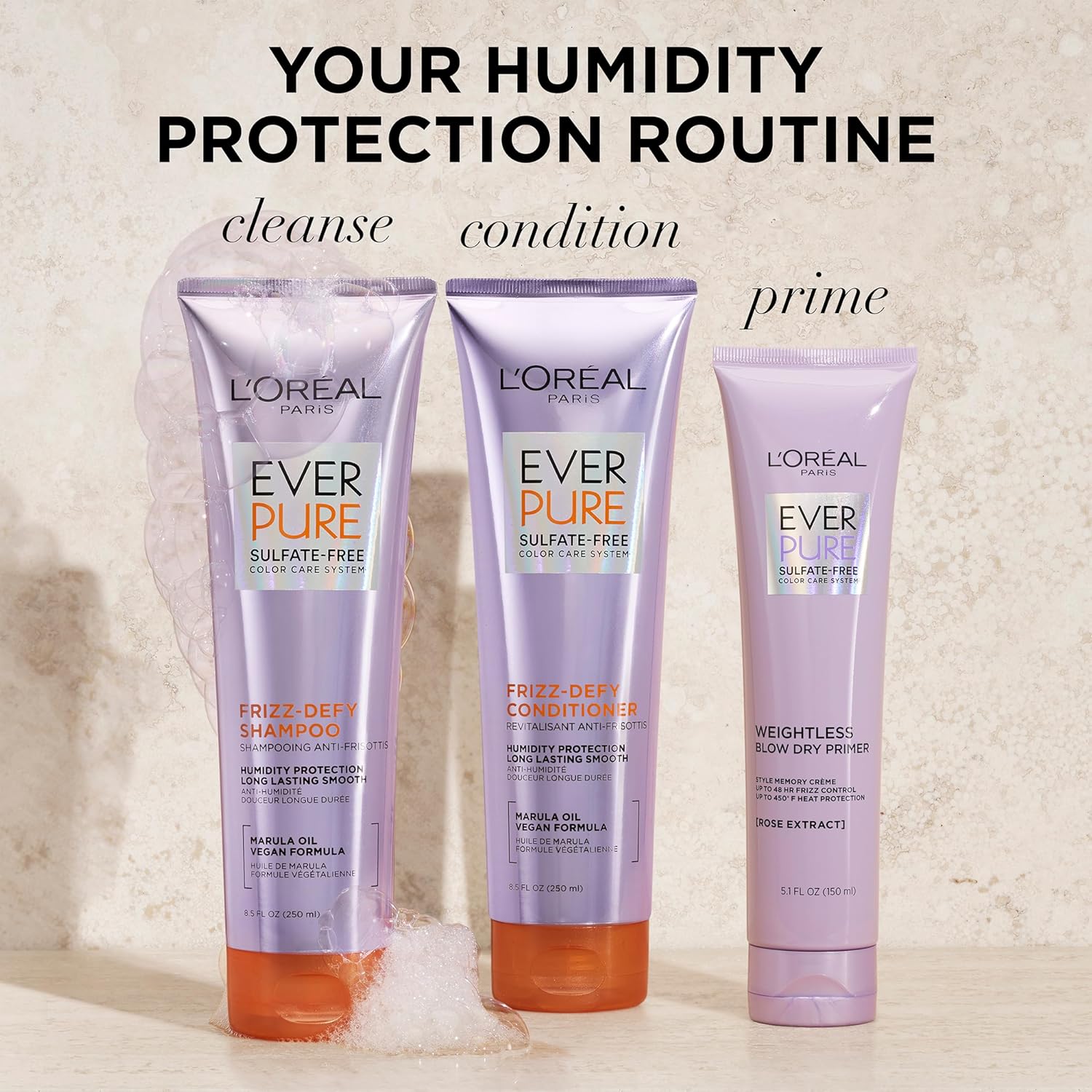 Buy now L'Oreal Paris Sulfate Free Frizz Defy Conditioner, Frizz Control Hair Care with Marula Oil, EverPure, 8.5 Fl Oz (Packaging May Vary) at indiglob india