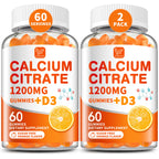 (2 Pack) Calcium Citrate 1200 mg with Vitamin D3 Gummies for Women & Men,Calcium Supplements for Bone & Teeth Support,High Absorption - Easy to Digest, Sugar Free,Vegan,Orange Flavor,60 Day Supply