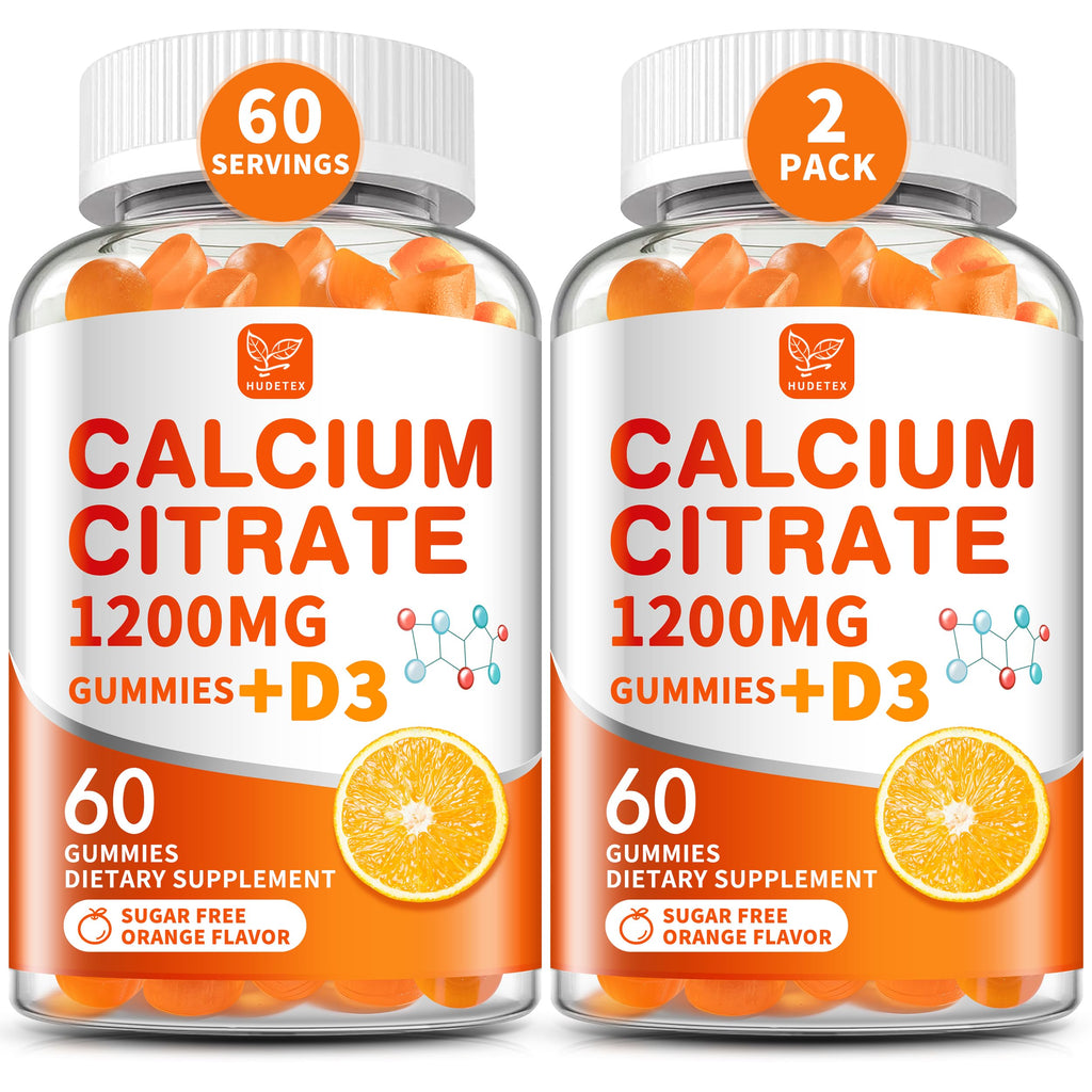 (2 Pack) Calcium Citrate 1200 mg with Vitamin D3 Gummies for Women & Men,Calcium Supplements for Bone & Teeth Support,High Absorption - Easy to Digest, Sugar Free,Vegan,Orange Flavor,60 Day Supply