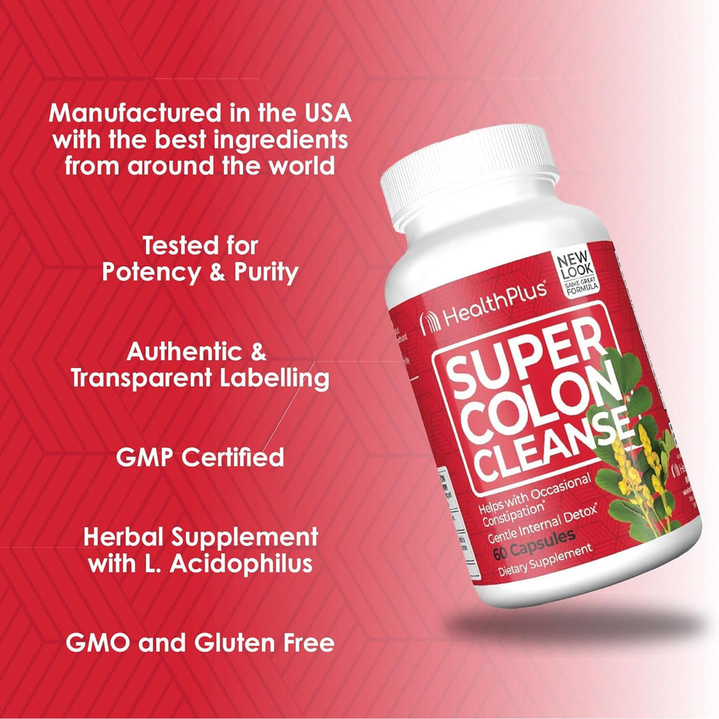 Buy now Health Plus Super Colon Cleanse 15 Day Supply of Gentle Gut Cleanse Detox, Psyllium Husk, Probiotics for Constipation Relief & Digestive Support, 60 Capsules at indiglob india