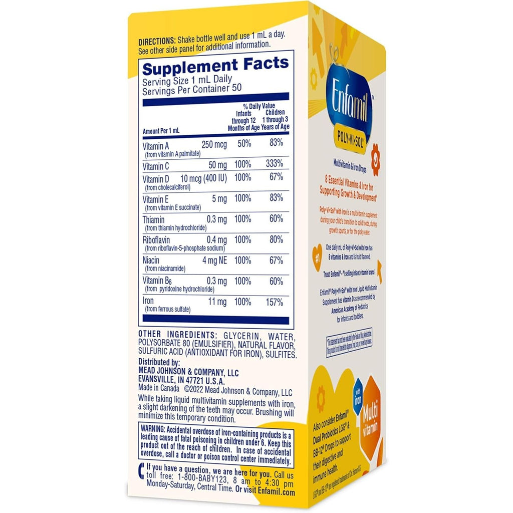Buy now Enfamil Poly-Vi-Sol with Iron Liquid Multivitamin Drops, Supports Growth & Development*, 50mL Bottle at indiglob india
