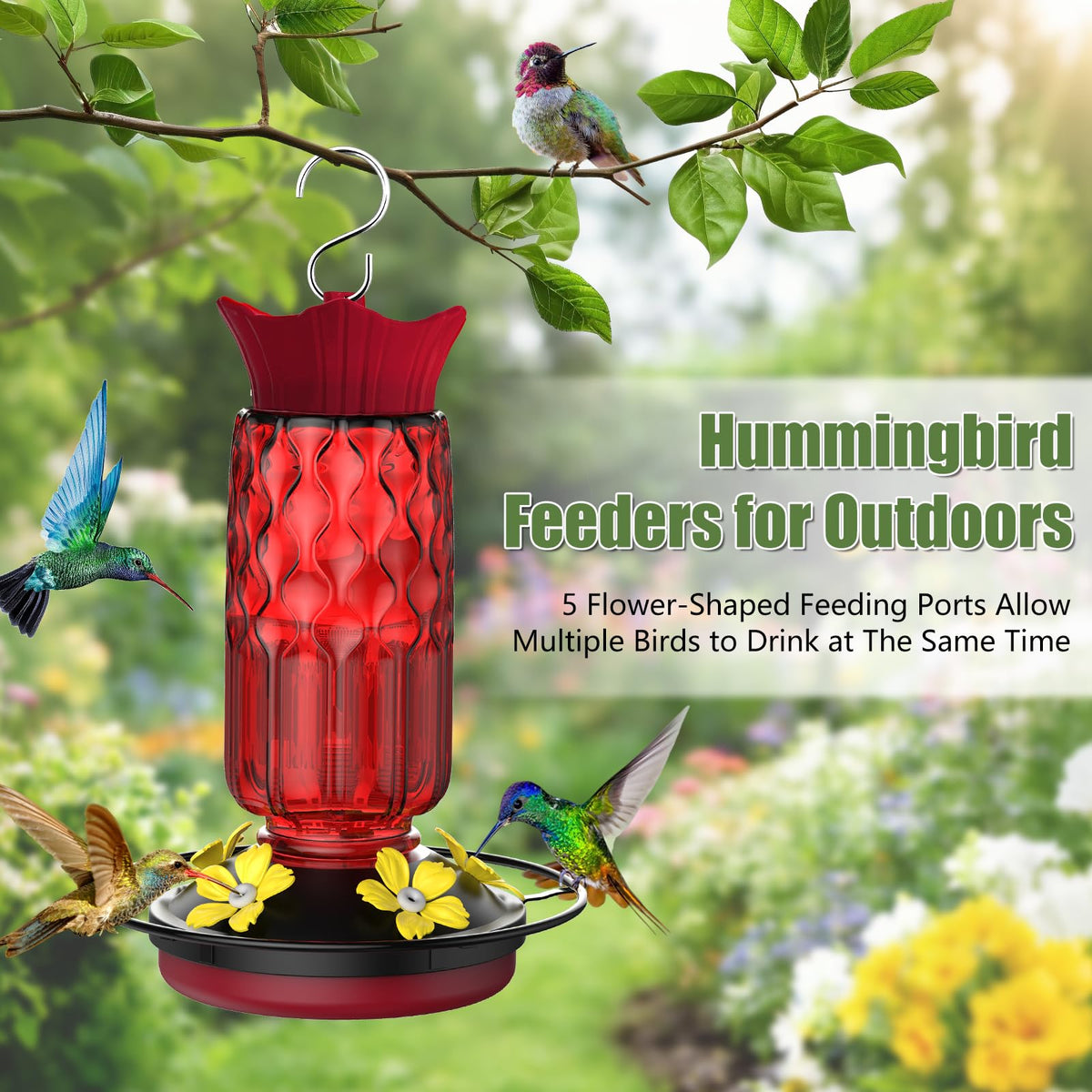 Hummingbird Feeders for Outdoors Hanging, 16 oz Plastic Hummingbird Feeders