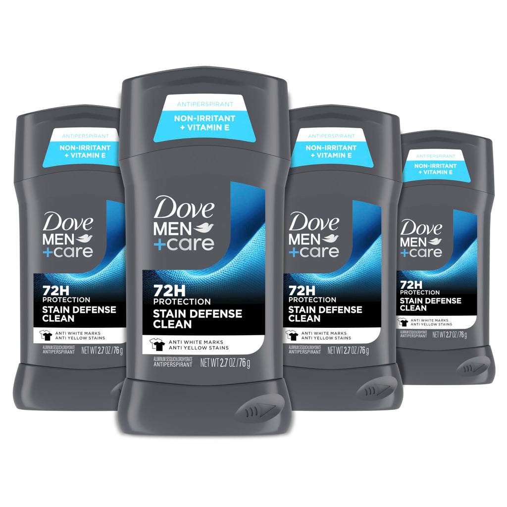 Dove Men+Care Deodorant Stick Stain Defense Clean, 4 Count 2.7 oz | For Men, Anti-white Marks & Anti-yellow Stains with 72-hour Sweat and Odor Protection