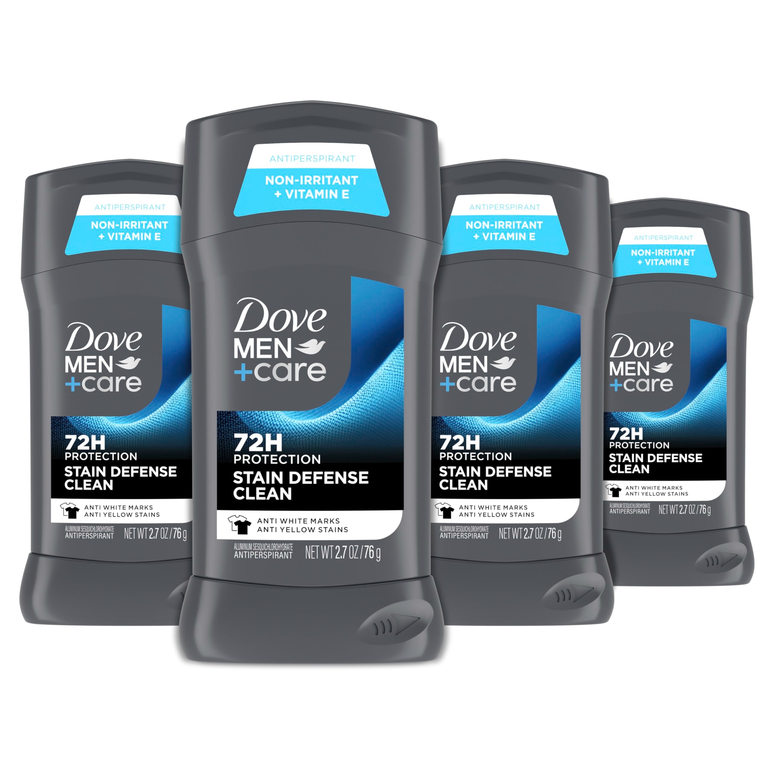 Dove Men+Care Deodorant Stick Stain Defense Clean, 4 Count 2.7 oz | For Men, Anti-white Marks & Anti-yellow Stains with 72-hour Sweat and Odor Protection