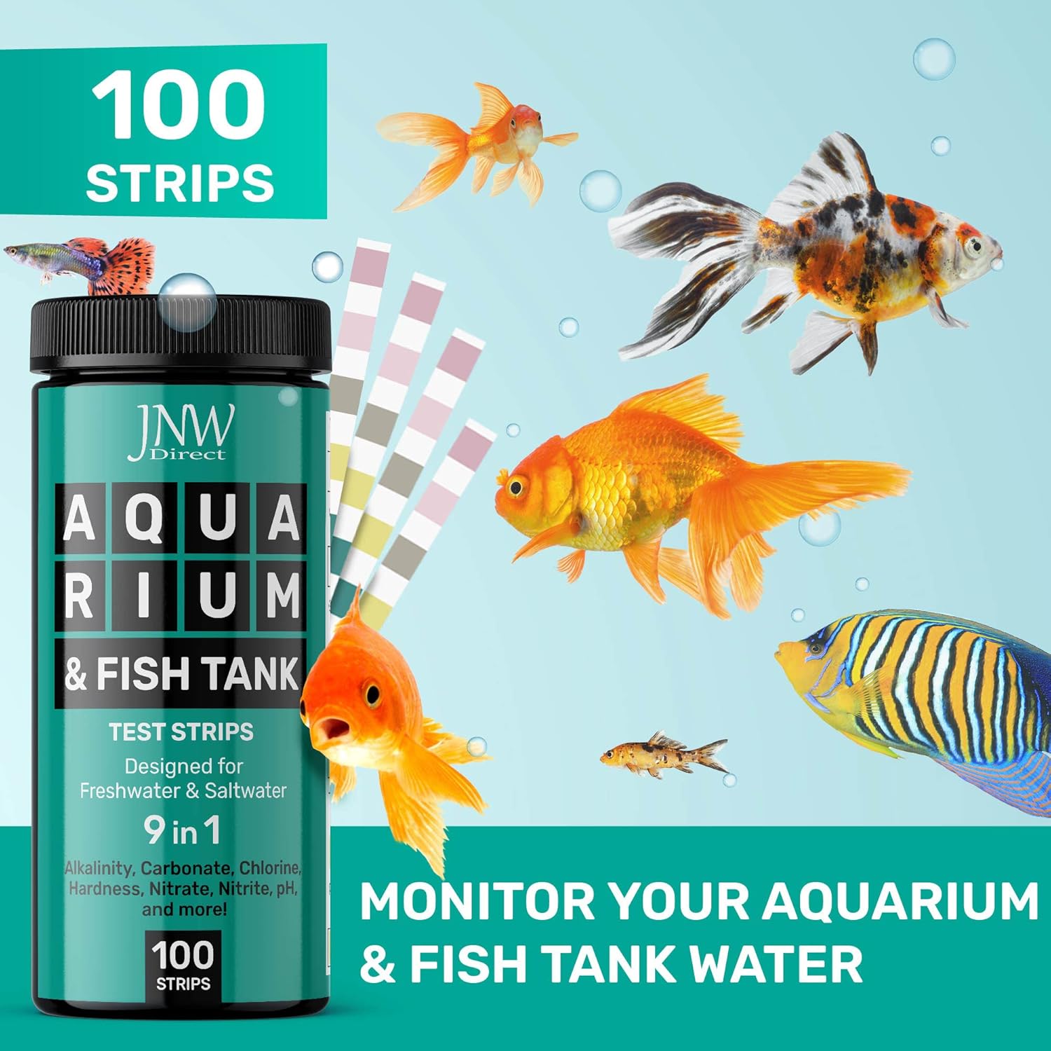 Buy now Aquarium Test Strips - 9-in-1 Aquarium Test Kit with eBook - Aquarium Water Test Kit with Quick and Accurate Fish Tank Test Strips - 100 Test Strips by JNW Direct at indiglob india