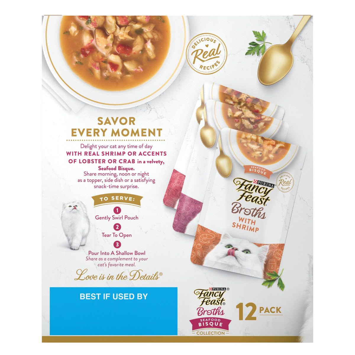 Purina Fancy Feast Seafood Bisque Cat Food Topper (12 Pack) 1.4 oz Pouches