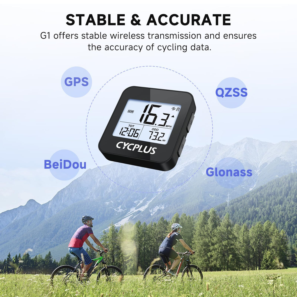CYCPLUS Wireless GPS Bike Computer G1, 70g, 2.0" Screen, IPX6, 1200mAh