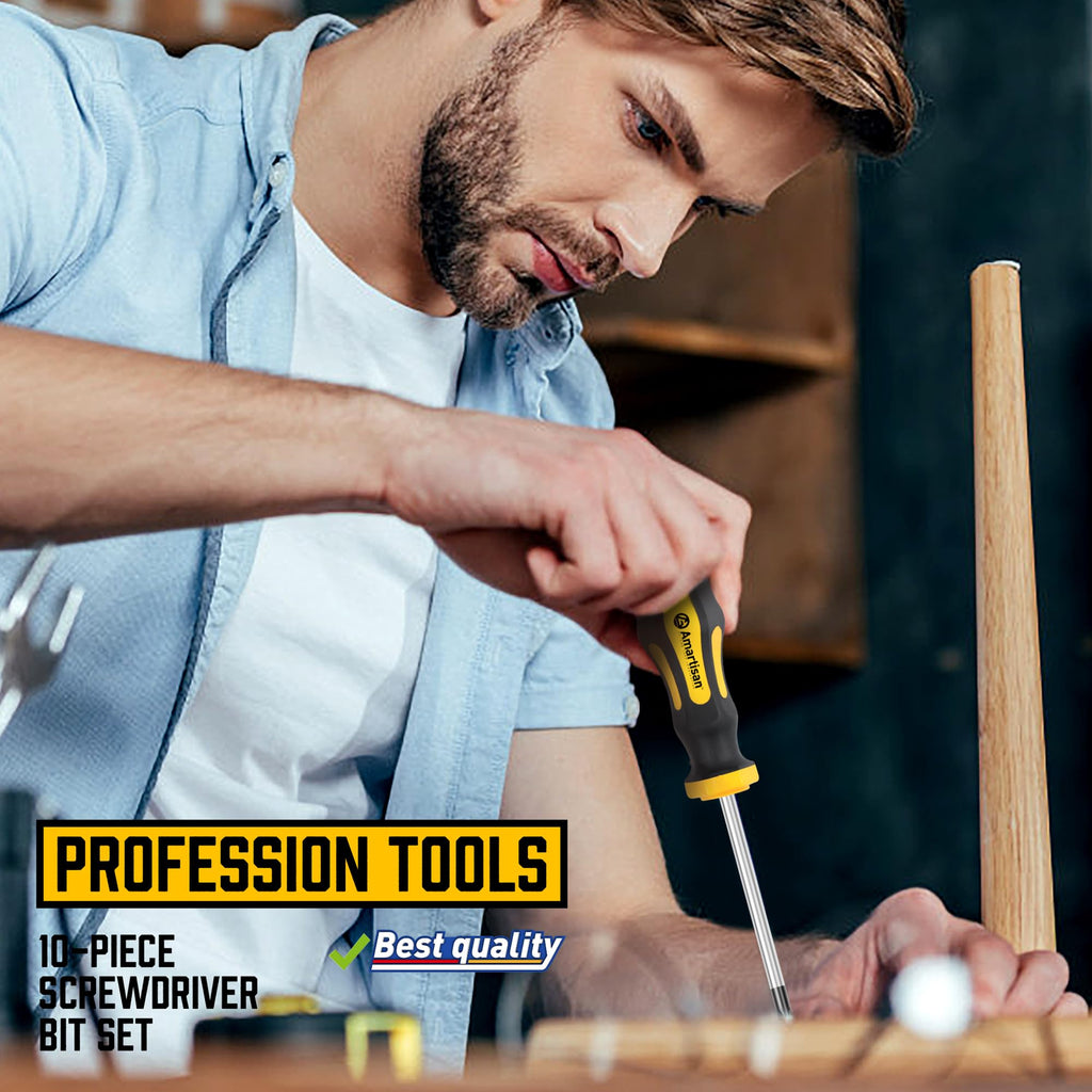 Buy now Amartisan 10-Piece Magnetic Screwdrivers Set, 5 Phillips and 5 Slotted Tips Professional Cushion Grip Screwdriver Set at indiglob india