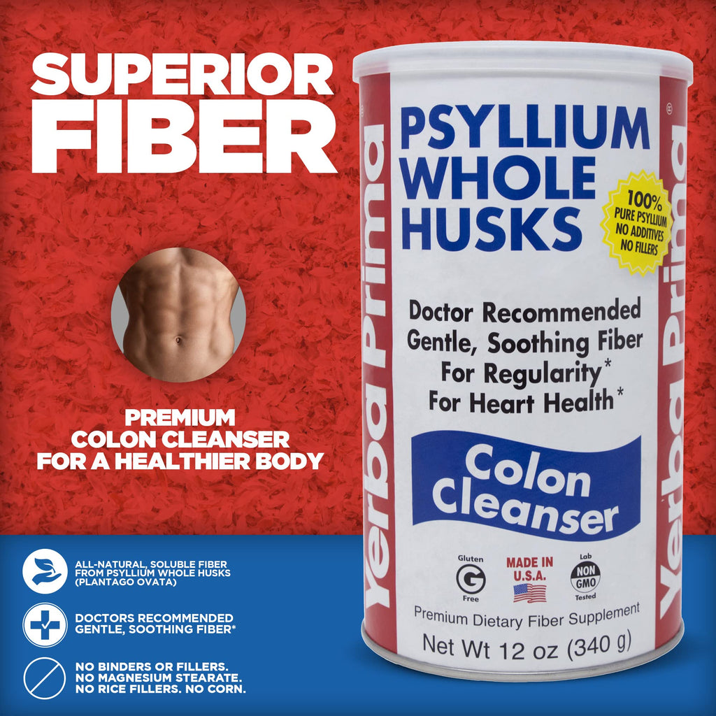 Yerba Prima Psyllium Whole Husks, Colon Cleanser 12 oz (Pack of 2) - All Natural Dietary Fiber, Pure Premium Psyllium, Lab-Tested Non-GMO, Gluten-Free Fiber