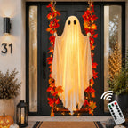 AYGXU Halloween Decorations Outdoor Indoor-5.3ft Hanging Ghost Decor with a Maple Leaf 6.6ft Swing,Ghost Light,Halloween Decor for Tree,Yard,Porch,Garden