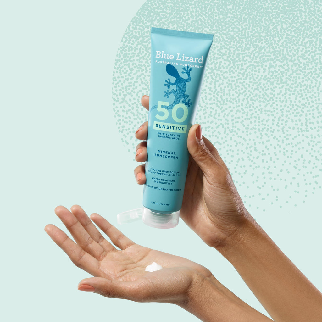 Buy now Blue Lizard Sensitive Mineral SPF 50 Sunscreen Lotion, 100% Mineral Sunscreen, UVA/UVB Protection, Infused with organic Aloe Vera, Soothes and Hydrates, 5 fl oz | with Zinc Oxide, 50+, Water Resistant, UVAUVB Protection, Sensitve at indiglob india