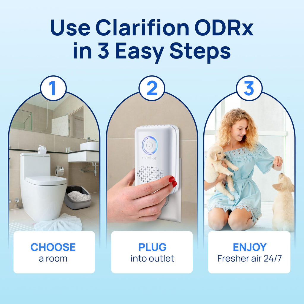Clarifion ODRx - UV-C Cat Odor Deodorizer & Eliminator, Removes Cat Pee Smell, Filterless, Quiet, Compact Air Freshener for Bedrooms, Living Rooms, Litter Box Areas, Eliminates Ammonia Odors
