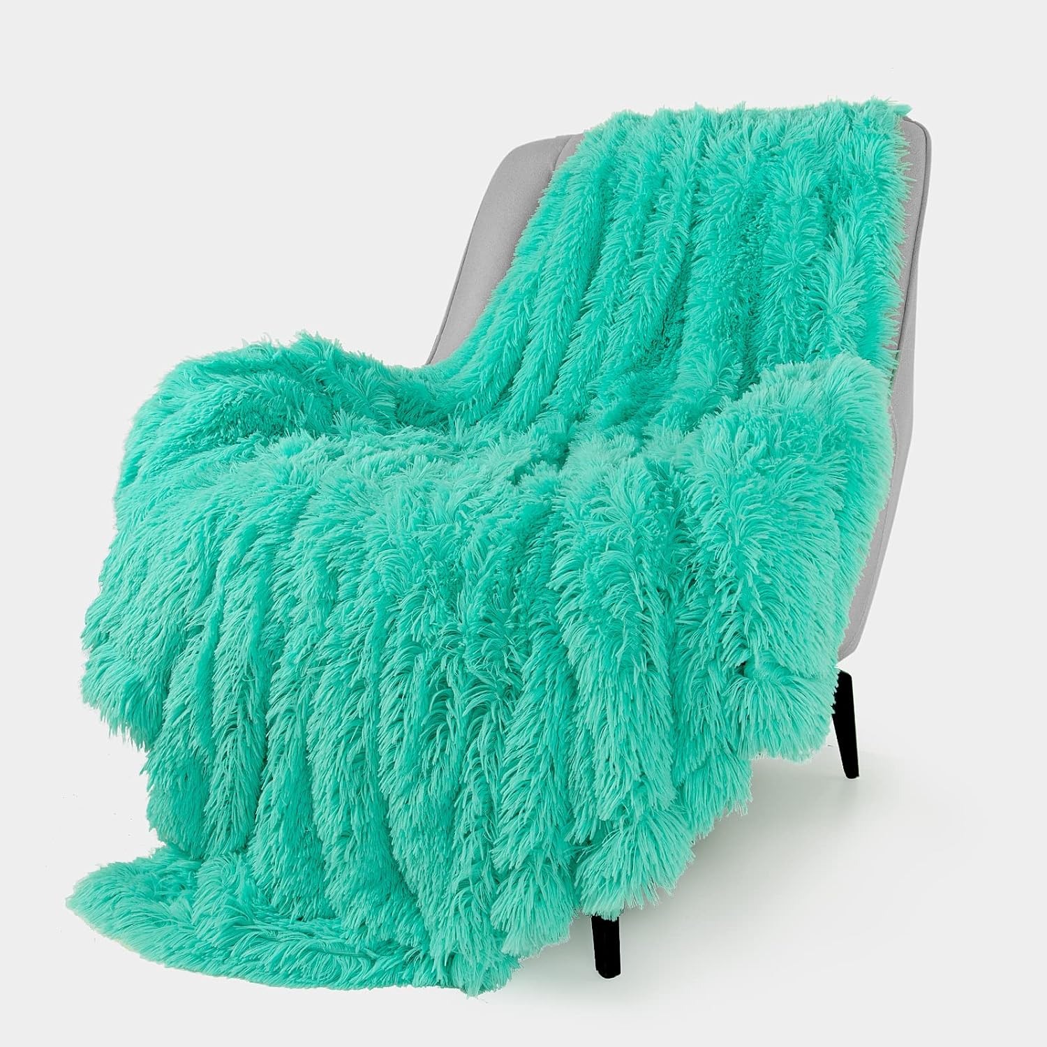 Buy now TOONOW Extra Soft Fuzzy Faux Fur Throw Blanket 50"x60", Reversible Lightweight Fluffy Cozy Plush Comfy Microfiber Fleece Decorative Shaggy Blanket for Couch Sofa Bed, Pure White 50"x60" Turquoise at indiglob india