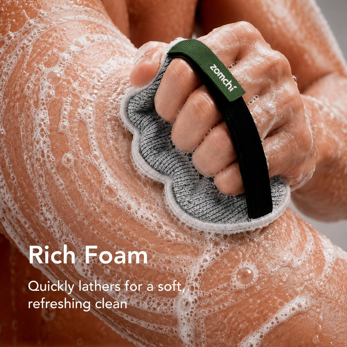 ZOMCHI Large Exfoliating Body Scrubber with Dual-Texture, 2 Pack, Grey