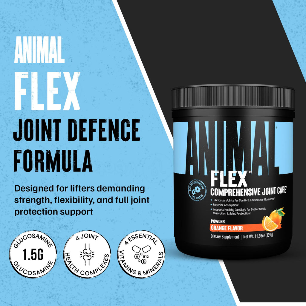 Animal Flex Powder - Joint Support Supplement for Pain Relief, Repair and Restore Muscles with Turmeric, Glucosamine, Chondroitin, MSM, Collagen and Boswellia, Great Tasting Orange Flavor, 30 Scoops