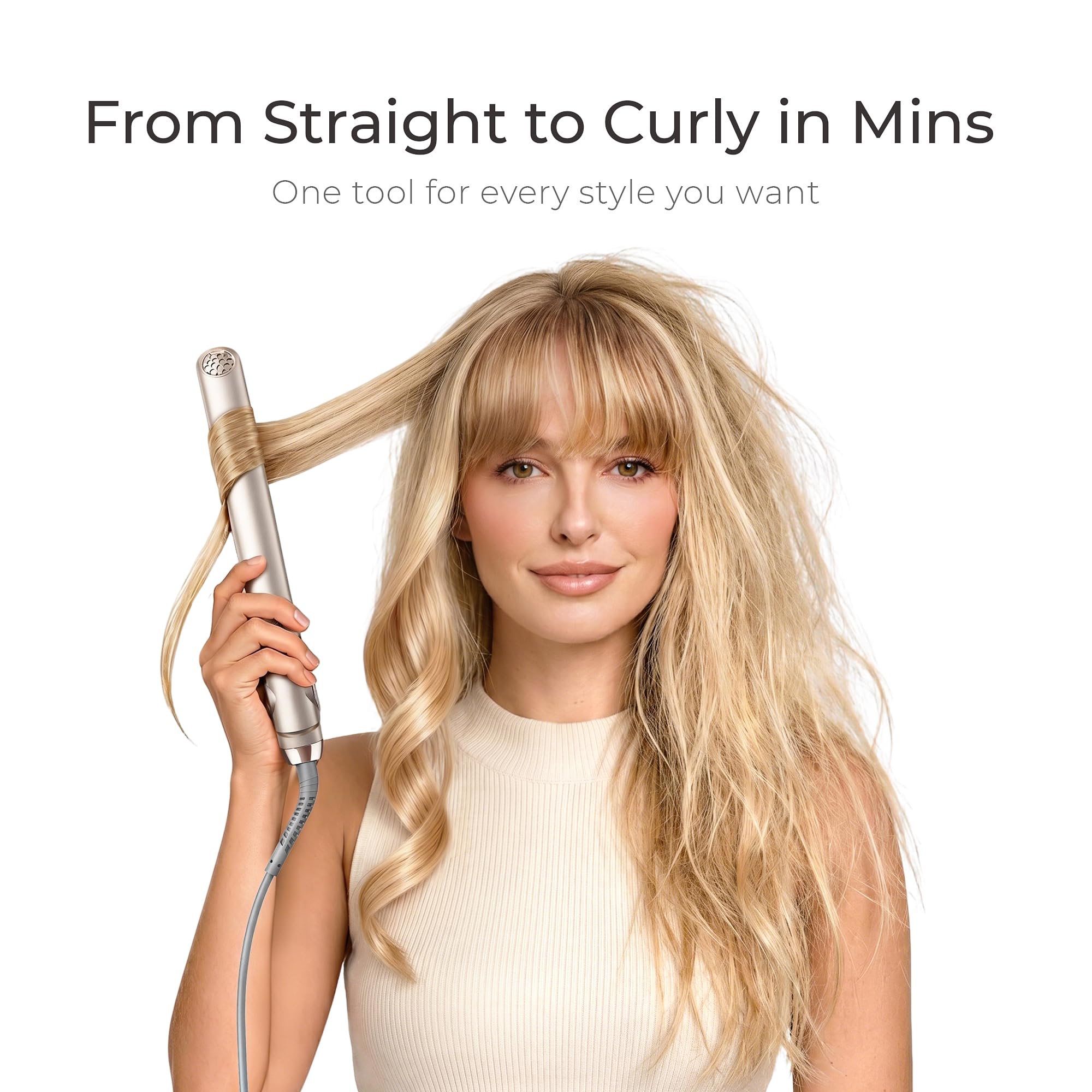 TYMO Flat Iron Hair Straightener and Curler 2 in 1 with 10s Fast Heating, 1 Inch Professional Titanium Straightening Curling Iron with 32 Adjustable Temp and Automatic Shut Off, Champagne
