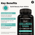 Vital Vitamins Multi Collagen Peptides Complex for Women & Men, 150 Pills | Supports Skin, Hair & Nails, 5 Collagen Types I II III V & X, Grass-Fed Non-GMO Collagen Supplements