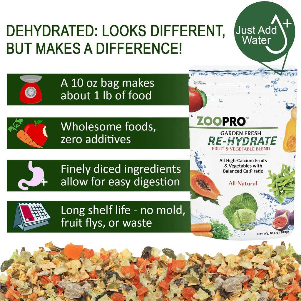 Exotic Nutrition Garden Fresh Re-Hydrate - High Calcium Dried Fruit & Vegetable Mix - for Sugar Gliders, Marmosets, Parrots, Conures, Iguanas, Turtles, Lizards, Bearded Dragons, & Other Small Pets